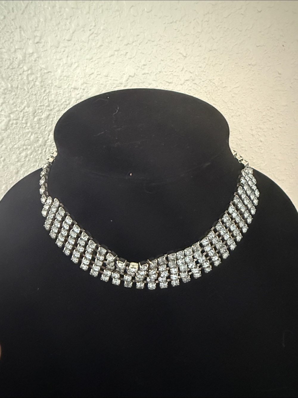 Vintage Light Blue Crystal Multi-Row Choker Necklace - Silver Tone